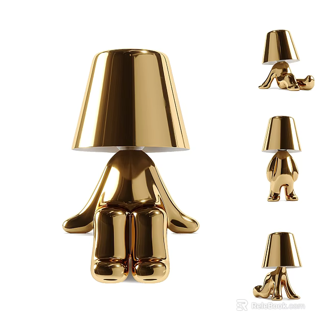 Modern Golden Table Lamp With Sculptural Base And Unique Shade Design 3d model 