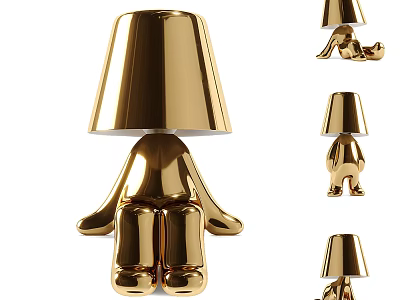 Modern Golden Table Lamp With Sculptural Base And Unique Shade Design 3d model