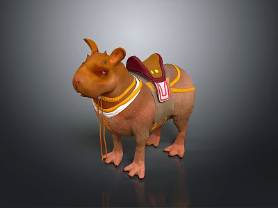 Brown Mythical Creature With Red Saddle Yellow Collar And Decorative Reins 3d model