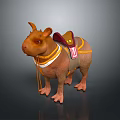 Brown Mythical Creature With Red Saddle Yellow Collar And Decorative Reins