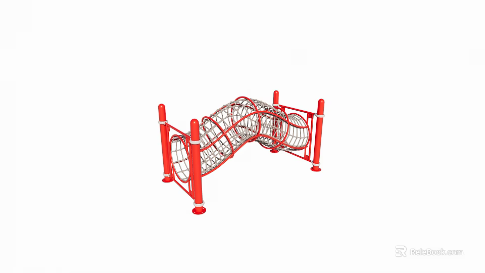 Red Metal Frame Net Tunnel Playground Equipment for Children's Outdoor Climbing Fun 3d model 