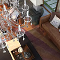 Crystal Chandelier In Modern Living Room Interior With Brown Sofa Area Rug And Coffee Table