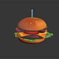 Delicious Fresh Hamburger With Bun Patty Tomato Lettuce Onion And Toothpick