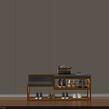Functional Shoe Bench With Golden Frame Gray Cushion And Shoe Storage Top Bag Book
