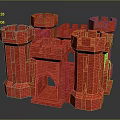 Red Brick Castle Architecture Design With Multiple Towers And Archway Structure