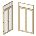 Light Wood Double Doors With Glass Panels And Classic Door Handles