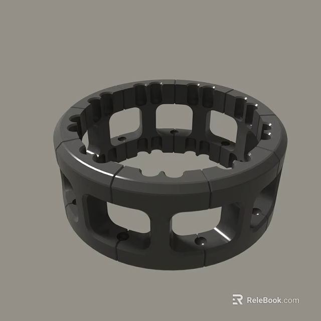 Gray Circular Mechanical Component With Hollow Structure And Multiple Holes 3d model 