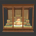 Elegant Classical Wooden Throne Structure With Carved Details Green Cushions And Steps