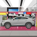 Modern Car Showroom Display With White Vehicles Glass Structure And Lighting