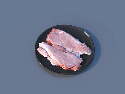 Fresh Raw Meat Slices Placed on Black Ceramic Plate for Cooking 3d model
