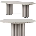 Modern Light Gray Round Dining Table With Textured Stone Top And Cylindrical Legs 3d model