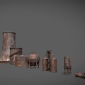 Industrial Storage Equipment With Rustic Metal Tanks Various Sizes And Containers 3d model