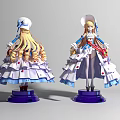 Anime Character Figurines Front Back View With Elegant Dress White Hat And Purple Base