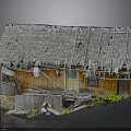 Dilapidated Old Thatched House With Weathered Roof And Broken Wooden Structure