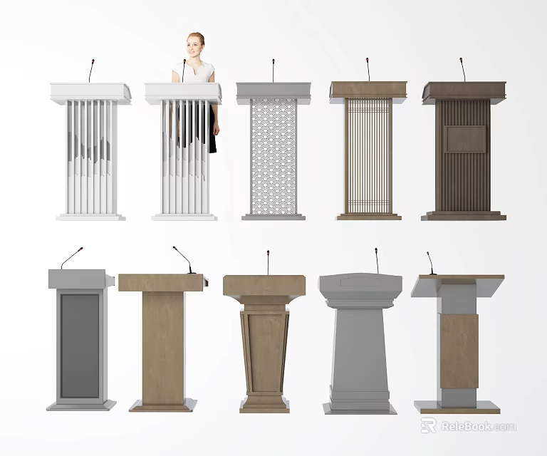 Various Modern Reception Desk Designs With Different Materials And Stylish Details 3d model 