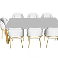Modern Minimalist Dining Table Set with White Chairs and Gold Legs Gray Tabletop
