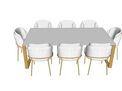 Modern Minimalist Dining Table Set with White Chairs and Gold Legs Gray Tabletop 3d model