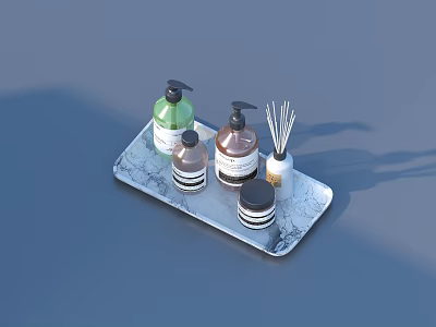Elegant Home Living Essentials On Marble Tray With Reed Diffuser And Bottles 3d model