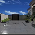 Chinese Style Detached Villa Exterior With Main Door Steps And Green Plants