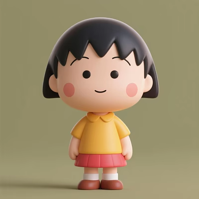 Cute Game Movie Character 3D Model With Black Short Hair Yellow Shirt Pink Skirt 3d model