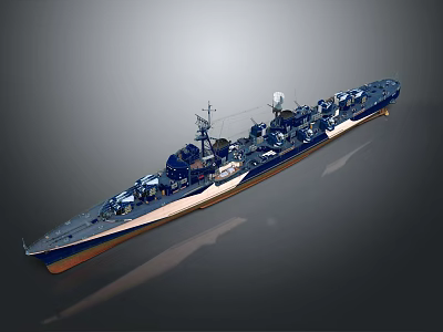 Large Battleship 3D Model With Detailed Deck Guns And Masts Design 3d model
