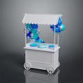 White Food Cart With Canopy And Blue Silver Balloons For Dessert
