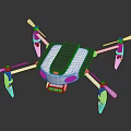Modern Drone With Four Propellers White Blue Body On Black Reflective Surface Design