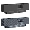 Modern Sideboard Design With Dark Green Beige Cabinets Wooden Drawers Open Compartment