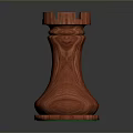 Carved Wooden Chess Rook Sculpture with Intricate Details Smooth Surface and Red Wood Grain