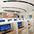 School Computer Classroom With Individual Desks And Computers 3d model