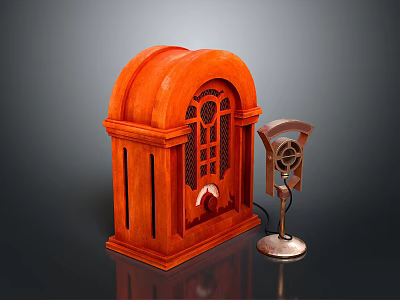 Vintage Electronic Appliances Wooden Radio With Arch Top And Table Fan 3d model
