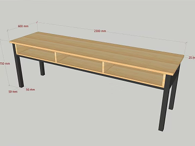 Functional Desk Featuring Wooden Top Black Legs and Open Storage Shelves for Home Office 3d model