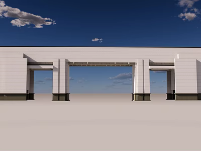 Modern Entrance Gate With White Walls Columns Blue Sky Background And Spacious Area 3d model
