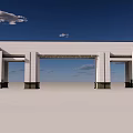 Modern Entrance Gate With White Walls Columns Blue Sky Background And Spacious Area