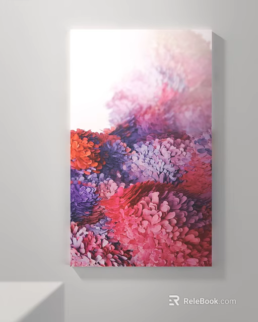 Vibrant Colorful Abstract Floral Canvas Art With Pink Purple Orange Blooms 3d model 