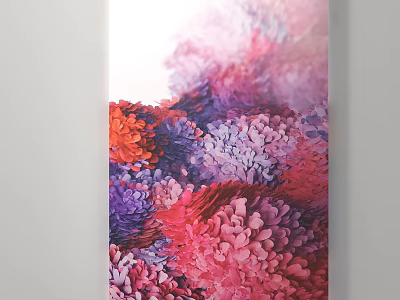 Vibrant Colorful Abstract Floral Canvas Art With Pink Purple Orange Blooms 3d model