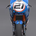 Blue Racing Motorcycle With 21 Number Shoei Logo And Black Graphics