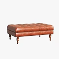 Brown Leather Ottoman With Tufted Top And Classic Wooden Legs Design
