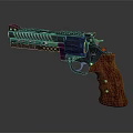 Detailed Revolver Firearm With Black Barrel Wooden Grip Metal Components And Red Accent