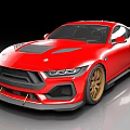 Red Muscle Car With Golden Wheels Black Hood And Sporty Exterior Design