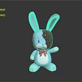 Blue Brown Rabbit Doll With Red Bow And Shiny Metallic Surface