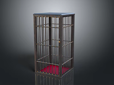 Black Metal Cage Decorative Ornament Set With Red Cushion Base For Home Decor 3d model