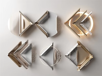 Modern Geometric Wall Decor Pieces With Metallic Accents And Unique Shapes 3d model