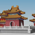 Traditional Chinese Ancient Architecture With Yellow Tiled Roofs Red Walls Ornate Eaves And Arched Gate