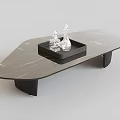 Modern Irregular Shape Coffee Table With Marble Top Black Tray And Crystal Decor 3d model