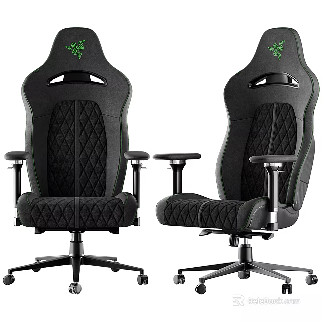 Comfortable Black Gaming Chairs With Green Logo Diamond Quilted Design And Adjustable Armrests 3d model 