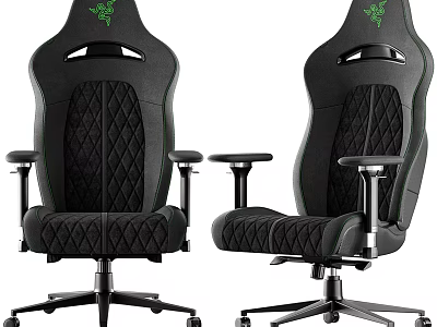 Comfortable Black Gaming Chairs With Green Logo Diamond Quilted Design And Adjustable Armrests 3d model