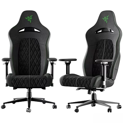 Comfortable Black Gaming Chairs With Green Logo Diamond Quilted Design And Adjustable Armrests 3d model