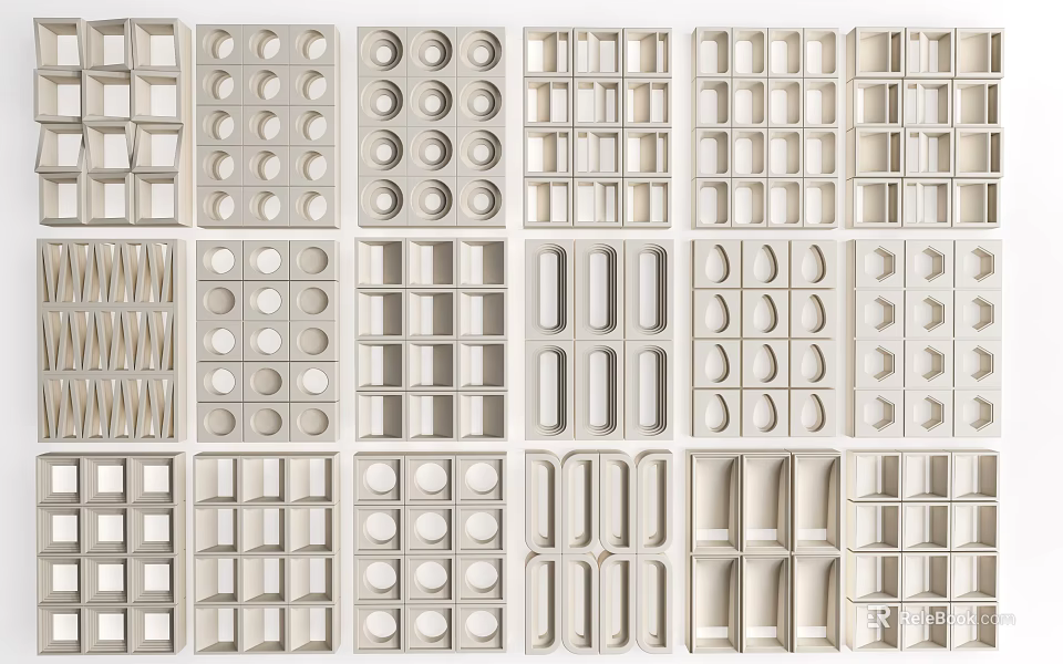 Modern Room Dividers With Geometric Patterns Circular Square Rectangular Half Moon Shapes Grid Arrangements 3d model