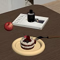 cream cake fork apple candle 3d model